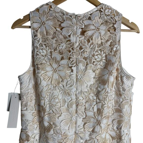 Shoshanna Ivory Gold Sleeveless Floral Lace Midi Cocktail Dress Size 10 - Picture 9 of 13